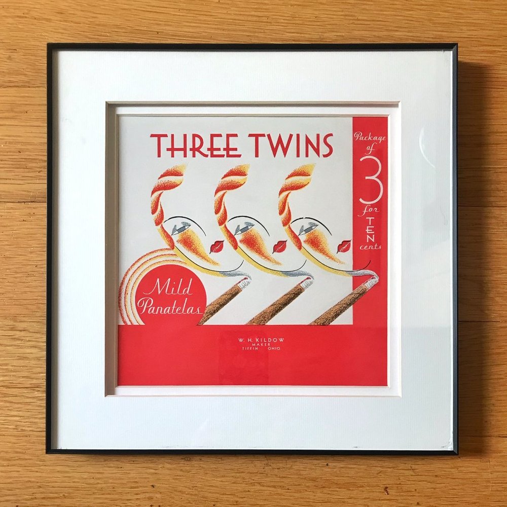 Framed Vintage Cigar Ad - 'Three Twins'